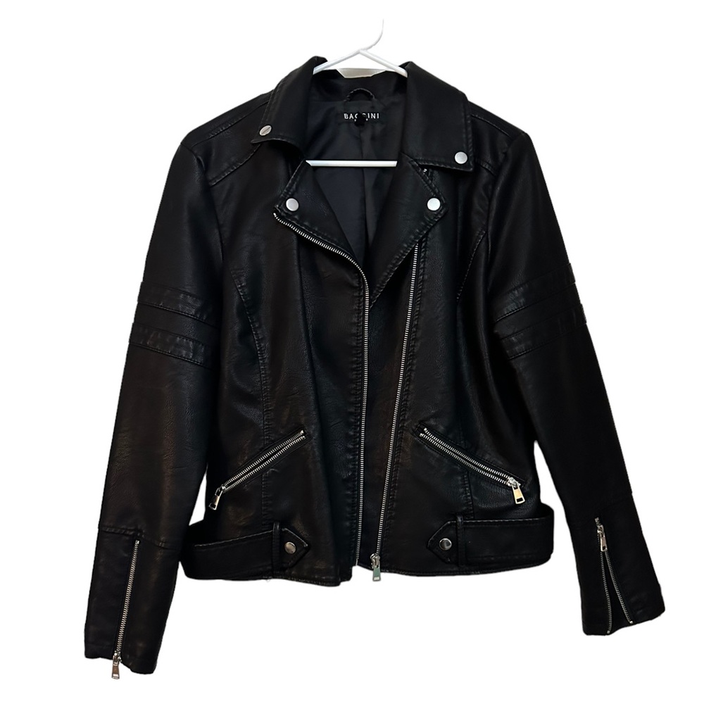 Baccini Faux Leather jacket polyester motorcycle black womens size medium